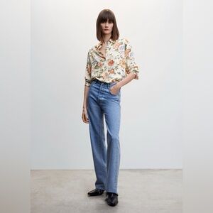 Mango Floral Flowy Buttondown Shirt